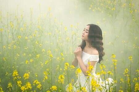 fog, woman, meadow