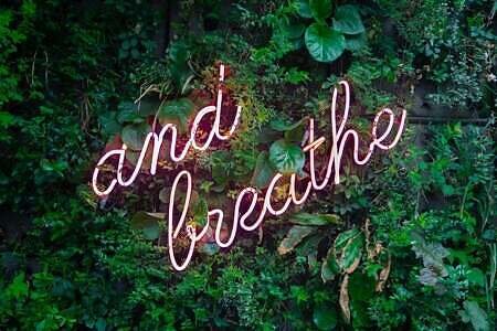 and breathe neon sign on tre