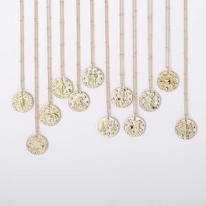 Fremttly Zodiac Coin Embossed Choker Necklace Disc 12 Constellation Astrology Horoscope 14K Gold Plated Round Pendant Personalized Necklace Gift for Women  Men