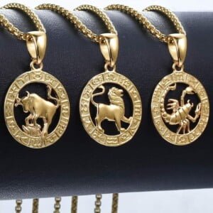Hermah Gold Plated Zodiac Sign Pendant necklace for Women Men Leo AriesConstellation Horoscope Pendant Stainless Steel Box link Chain 22inch Hermah Gold Plated Zodiac Sign Pendant necklace for Women Men Leo AriesConstellation Horoscope Pendant Stainless Steel Box link Chain 22inch