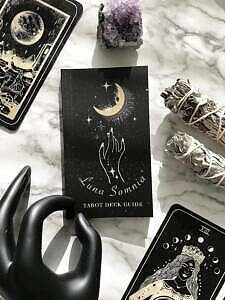 Shores Of Moon Luna Somnia Tarot Deck with Guidebook  Box - 78 Cards Complete Full Deck Starry Dreams Celestial Astrology Witchy Black Divination Tool