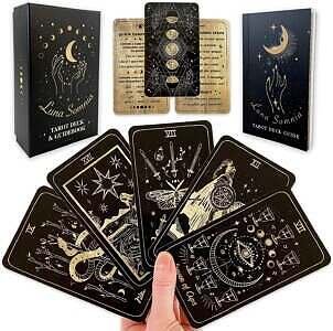 Shores Of Moon Luna Somnia Tarot Deck with Guidebook  Box - 78 Cards Complete Full Deck Starry Dreams Celestial Astrology Witchy Black Divination Tool